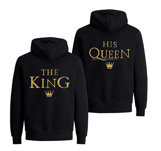 The King His Queen Letter Lover Hoodies Spring Autumn Couple Sweatshirt Woman Clothes Harajuku Hoodies 1 PCS