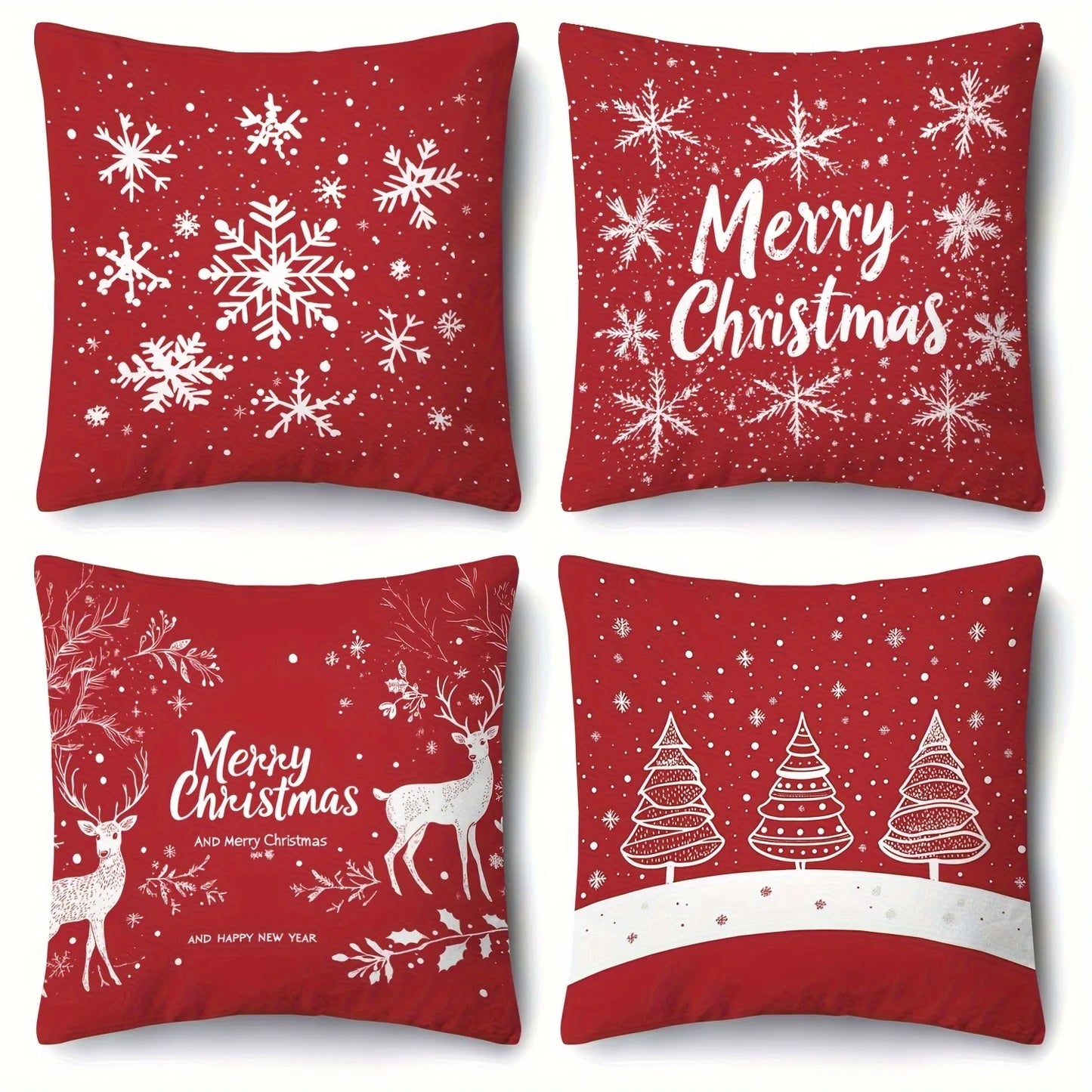 Red Christmas Pillowcases: Snowflakes, Merry Christmas, Deer & Trees - Festive Decor Sofa bed cushion cover,home decoration