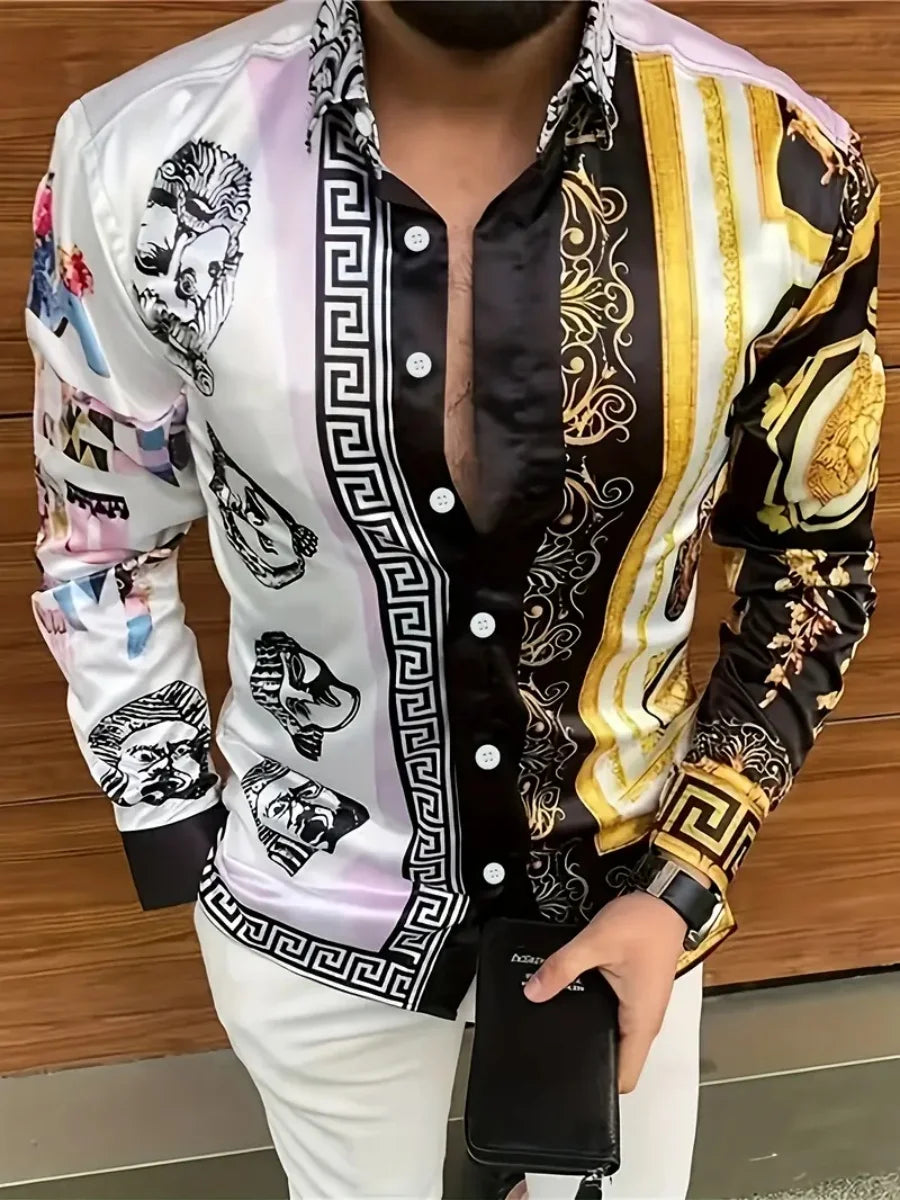 New men's shirt - 3D printed shirt - Outdoor street style - Long-sleeved buttoned clothing - Oversized fashionable clothing