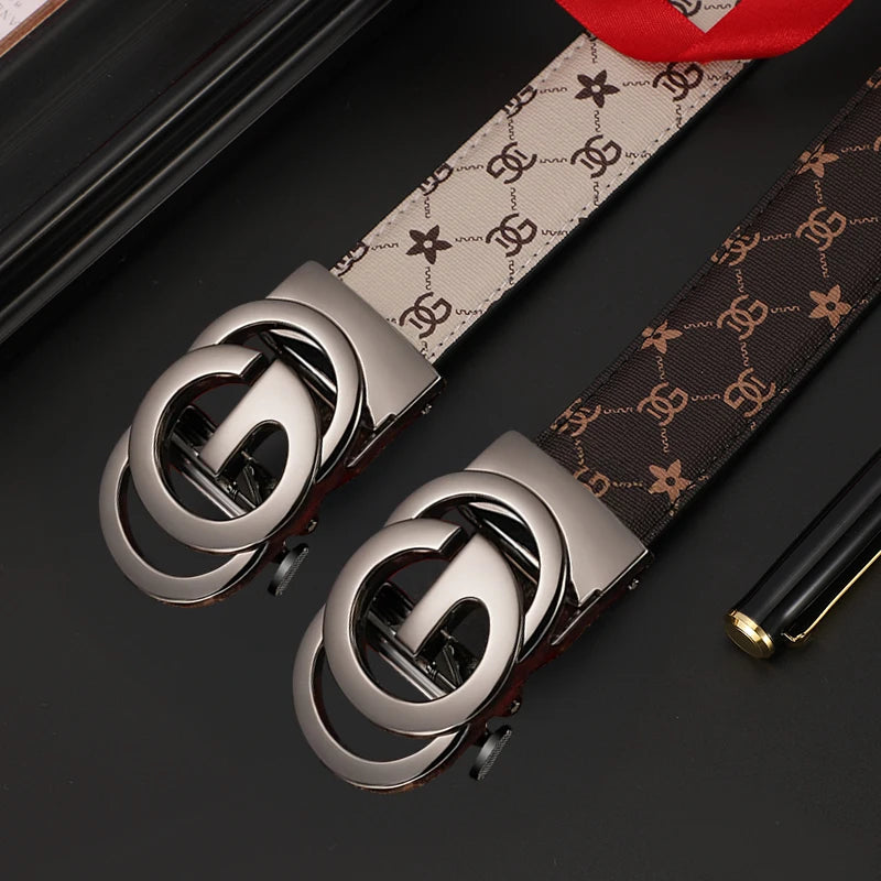 Men belt Genuine Leather Belt Metal Alloy Automatic Buckle Brand Luxury Design Waist Belts for Men Strap Male