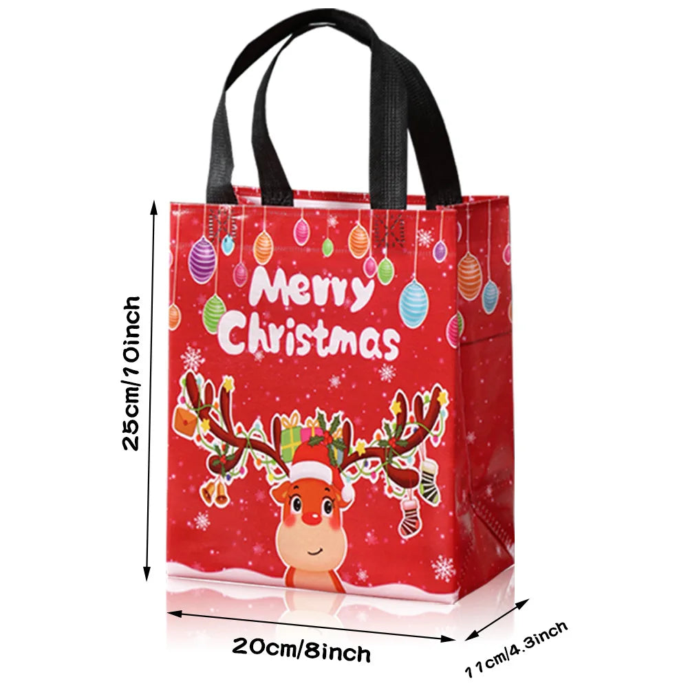 2025 Christmas Gift Bags Small Tote Bags with Handles Reusable Shopping Bags have Santa Claus Socks Treat Bag