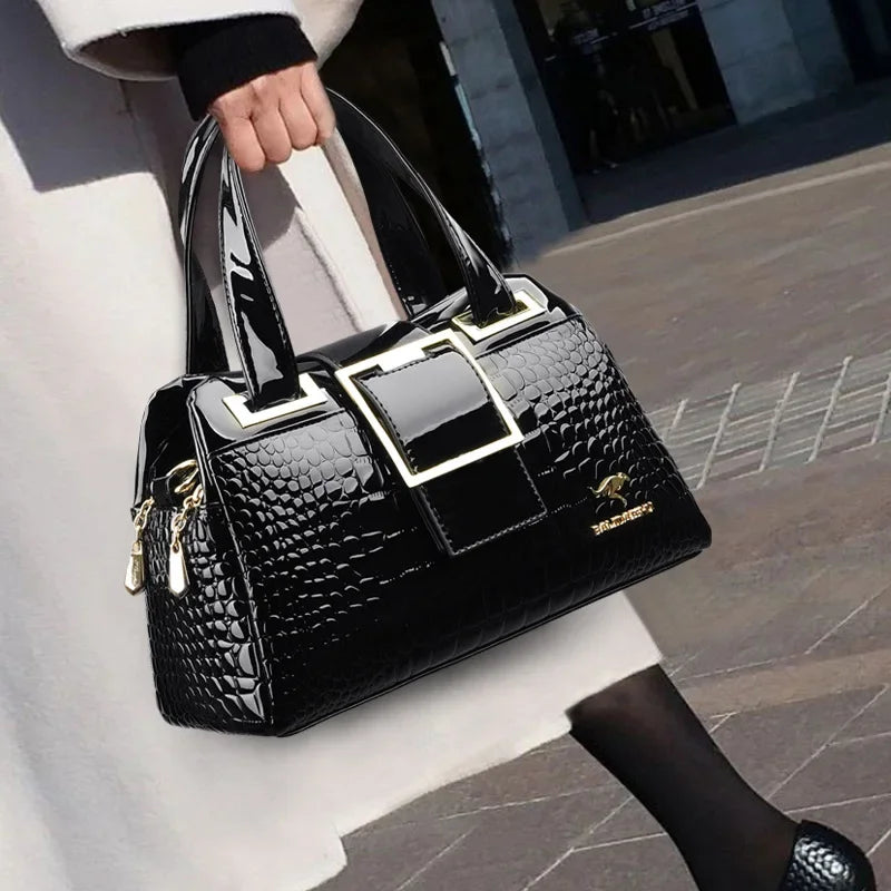 Fashionable Shoulder Crossbody Bag for Middle-Aged Women Simple Elegant Leather Handbag with Internal Zipper Soft Polyester Lini