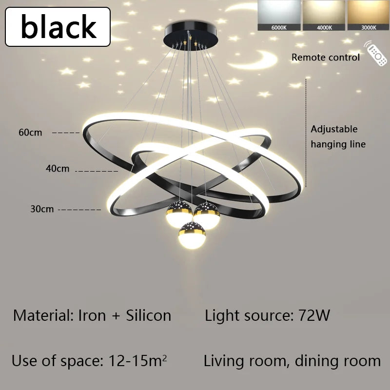 New living room chandelier modern simple atmosphere circle LED lights light luxury star top bar restaurant lamps and lanterns