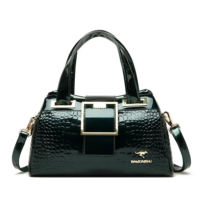 Fashionable Shoulder Crossbody Bag for Middle-Aged Women Simple Elegant Leather Handbag with Internal Zipper Soft Polyester Lini