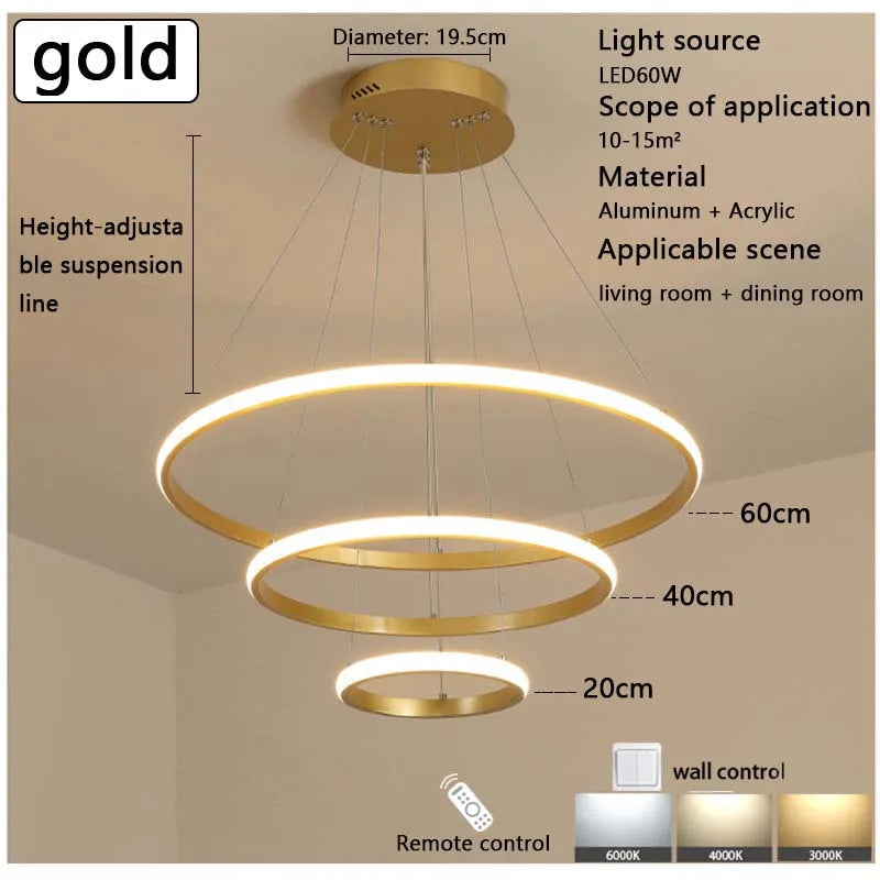 New living room chandelier modern simple atmosphere circle LED lights light luxury star top bar restaurant lamps and lanterns