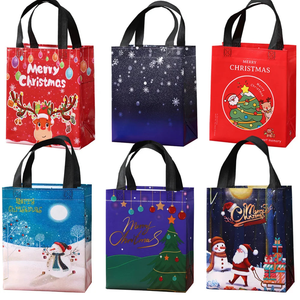 2025 Christmas Gift Bags Small Tote Bags with Handles Reusable Shopping Bags have Santa Claus Socks Treat Bag