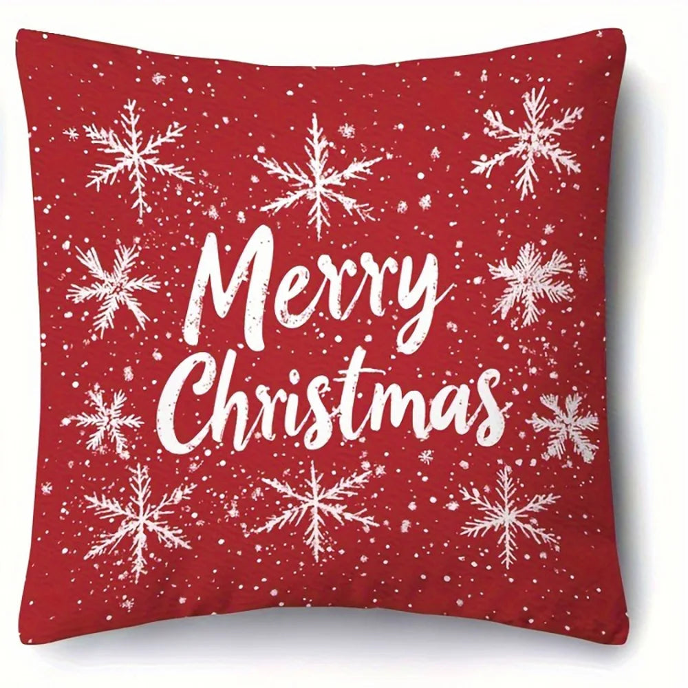 Red Christmas Pillowcases: Snowflakes, Merry Christmas, Deer & Trees - Festive Decor Sofa bed cushion cover,home decoration