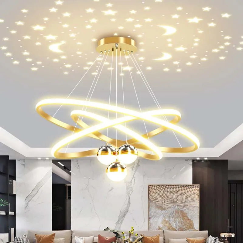 New living room chandelier modern simple atmosphere circle LED lights light luxury star top bar restaurant lamps and lanterns
