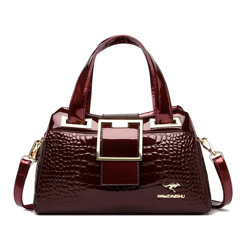 Fashionable Shoulder Crossbody Bag for Middle-Aged Women Simple Elegant Leather Handbag with Internal Zipper Soft Polyester Lini