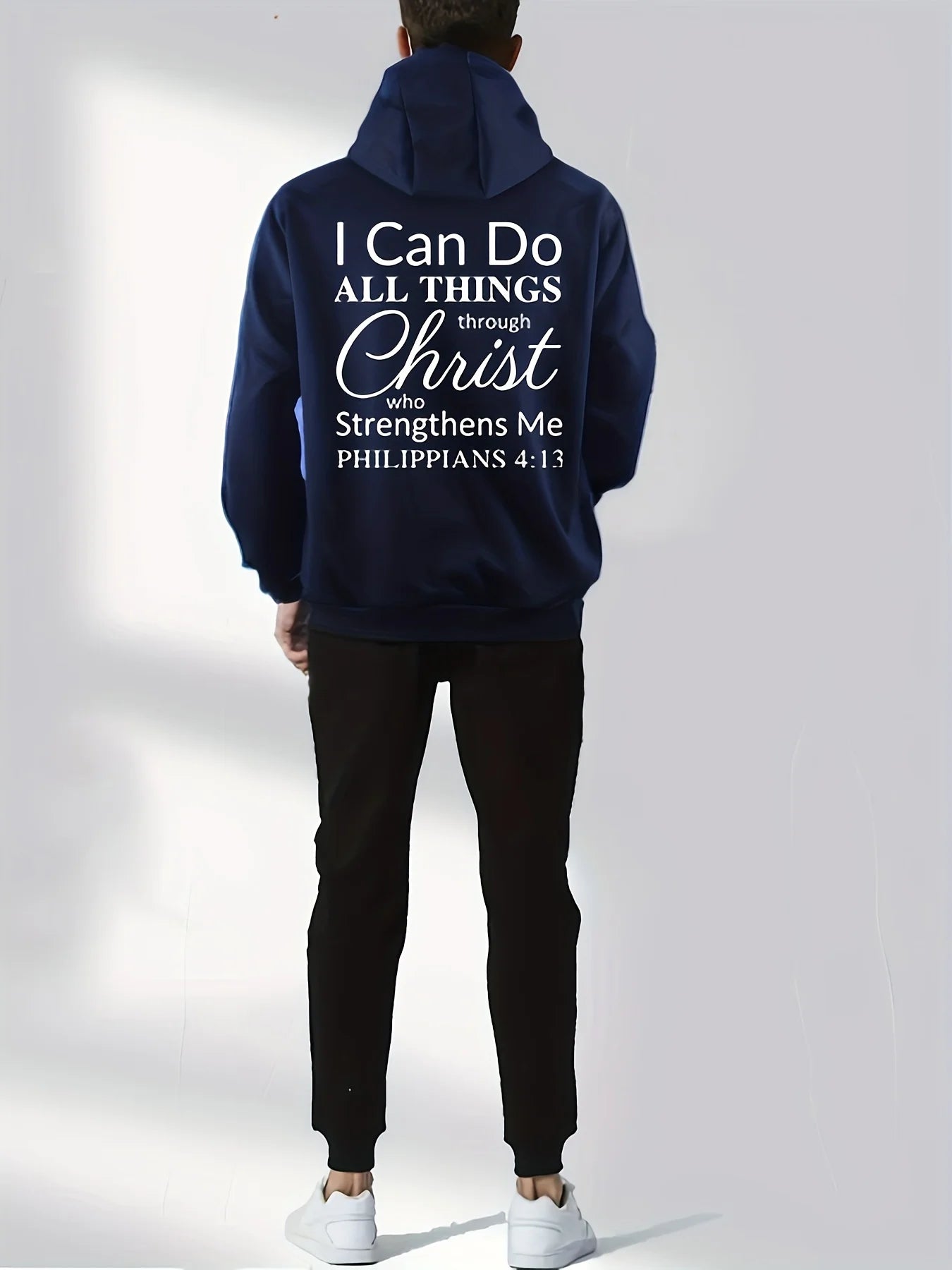 Men's Inspirational Fleece-Lined Hooded Sweatshirt Jacket Casual Polyester Knit Fabric Fit With Printed Motivational Quote