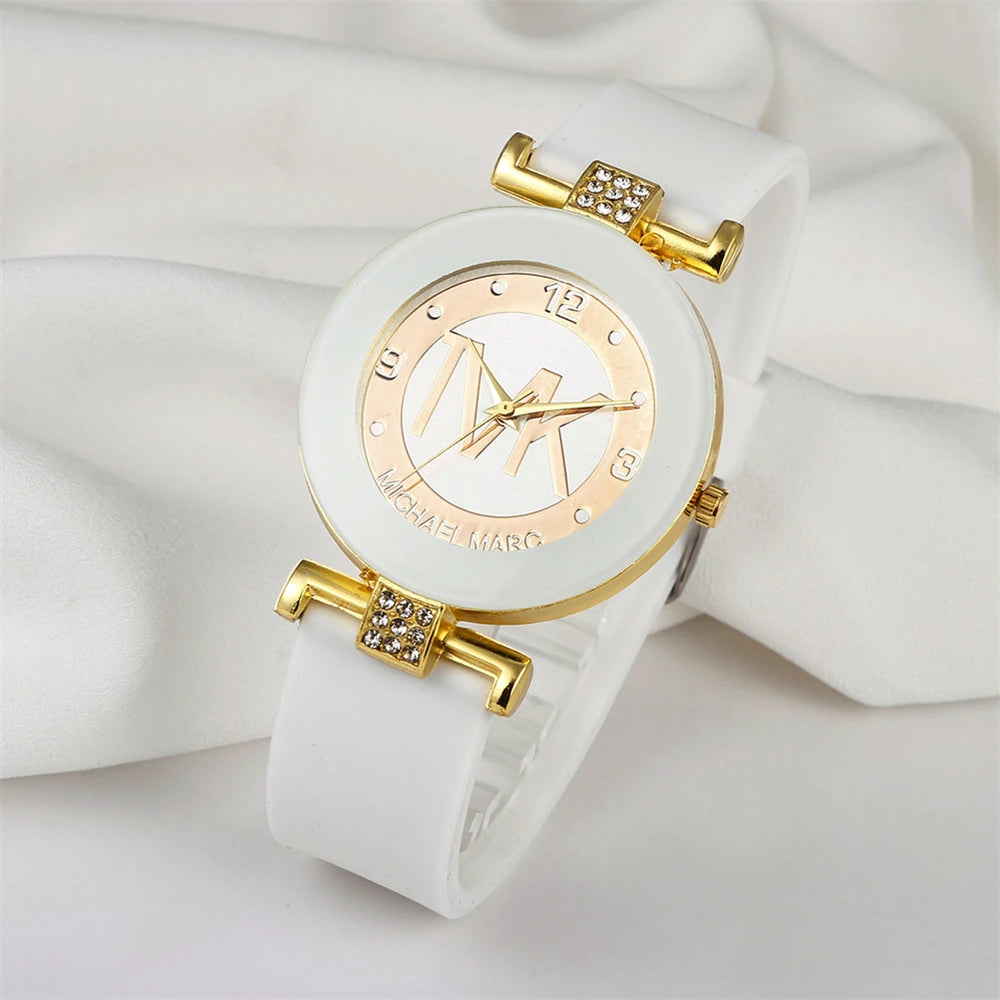 Fashion TVK Brand Women's Watch Simple Luxury Rhinestone Watch for Women Quartz Watch Casual Silicone Strap Ladies Clock
