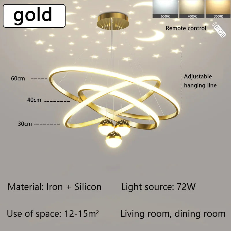 New living room chandelier modern simple atmosphere circle LED lights light luxury star top bar restaurant lamps and lanterns