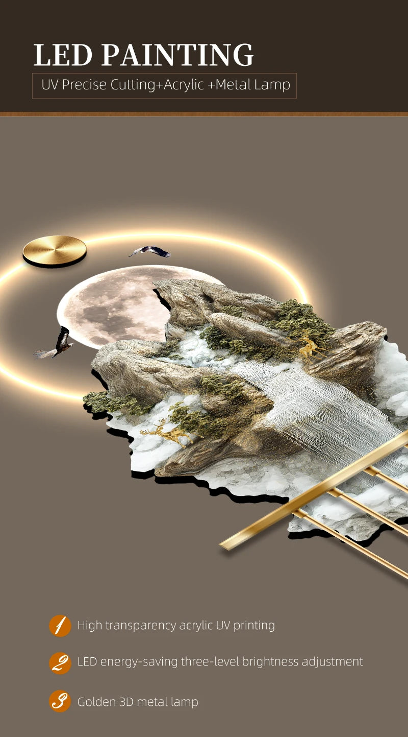 Original Design Magical Landscape Hanging Painting LED Luminous Decoration Painting Home Art Interior Art Wall for livingroom